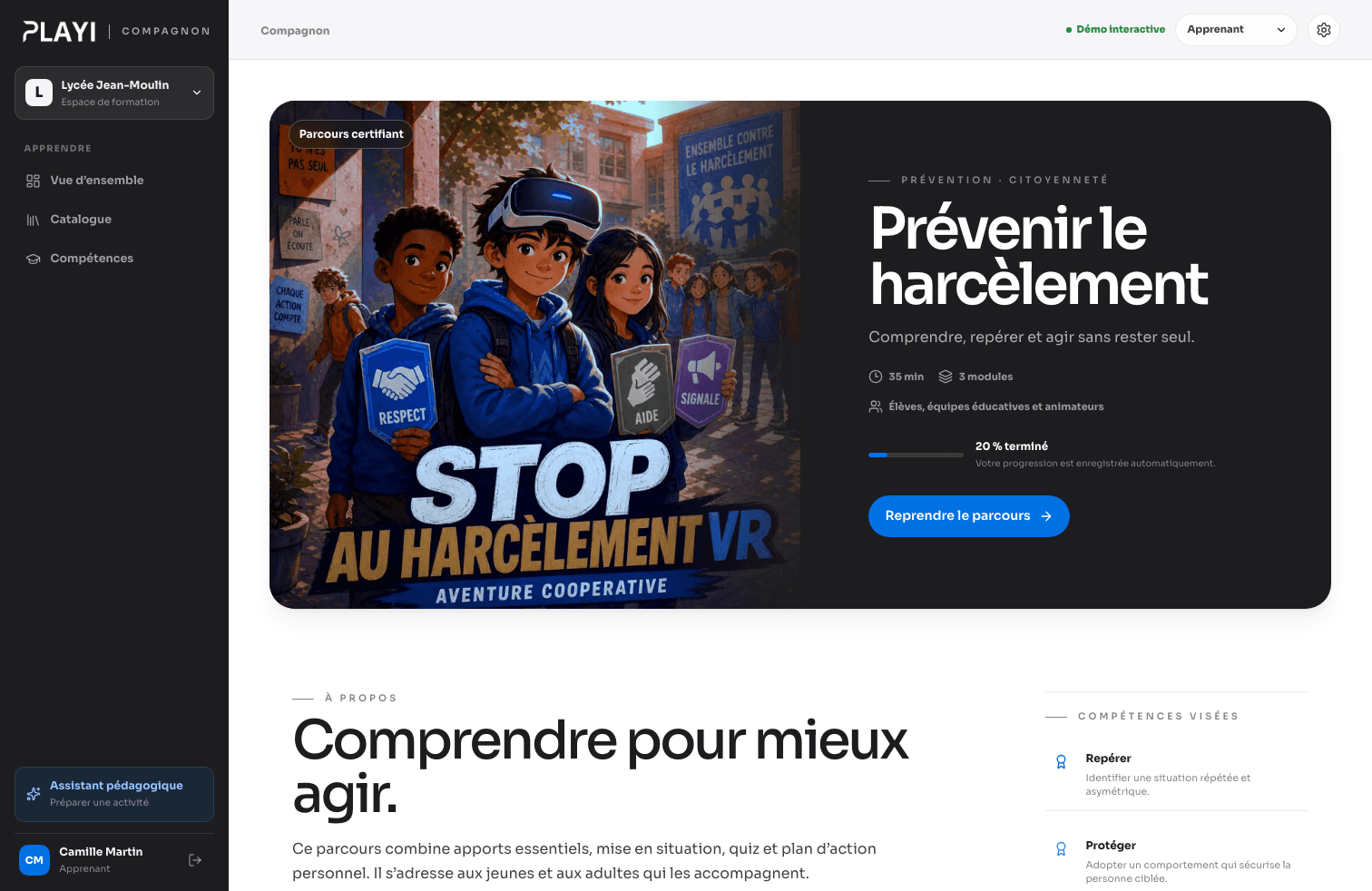 Parcours d’apprentissage réel dans Compagnon