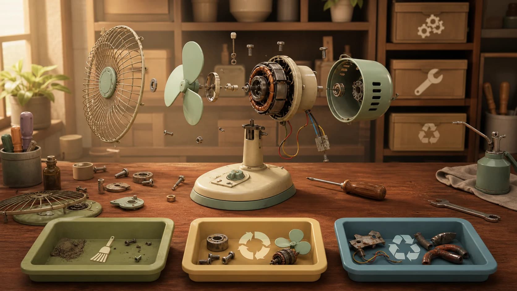 Jeu Compagnon d’économie circulaire avec démontage et réparation d’un ventilateur