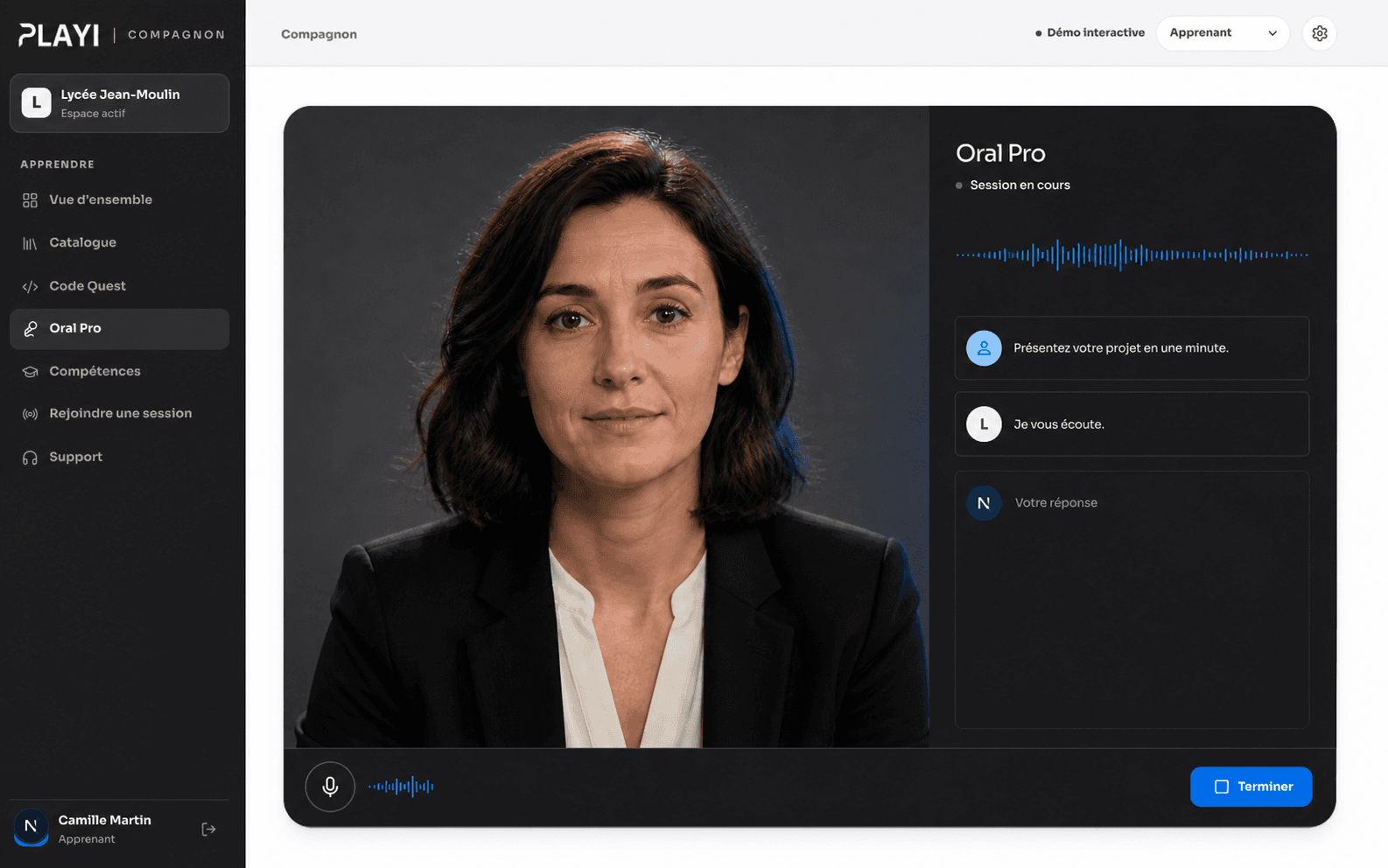 Simulation d’entretien Oral Pro dans l’interface Compagnon